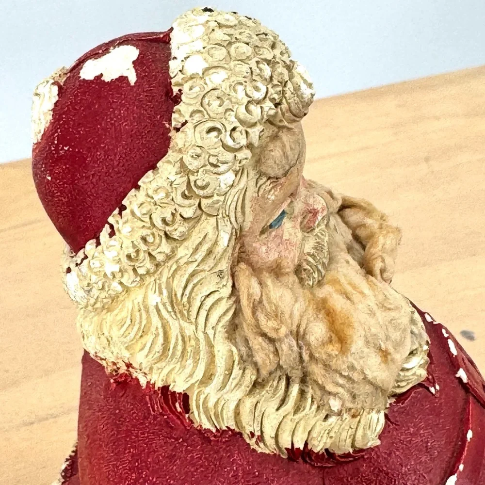 Rare Vintage 1930's Roly Poly 8” Chalkware Santa Claus